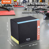 VEVOR 3 in 1 Plyometric Jump Box, 16/14/12 Inch Cotton Plyo Box, Platform & Jumping Agility Box, Anti-Slip Fitness Exercise Step Up Box for Home Gym Training, Conditioning Strength Training, Black - Front View