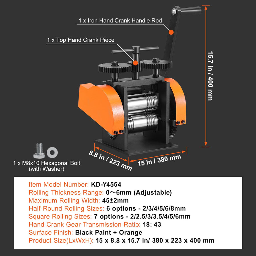Rolling Mill, 1.77"/45 mm Jewelry Rolling Mill Machine, 1: 2.4 Gear Ratio, 3-in-1 Multi-function Rolling Mill, 0-6 mm Press Thickness for Metal Jewelry Making Sheet Square Wire Semicircle