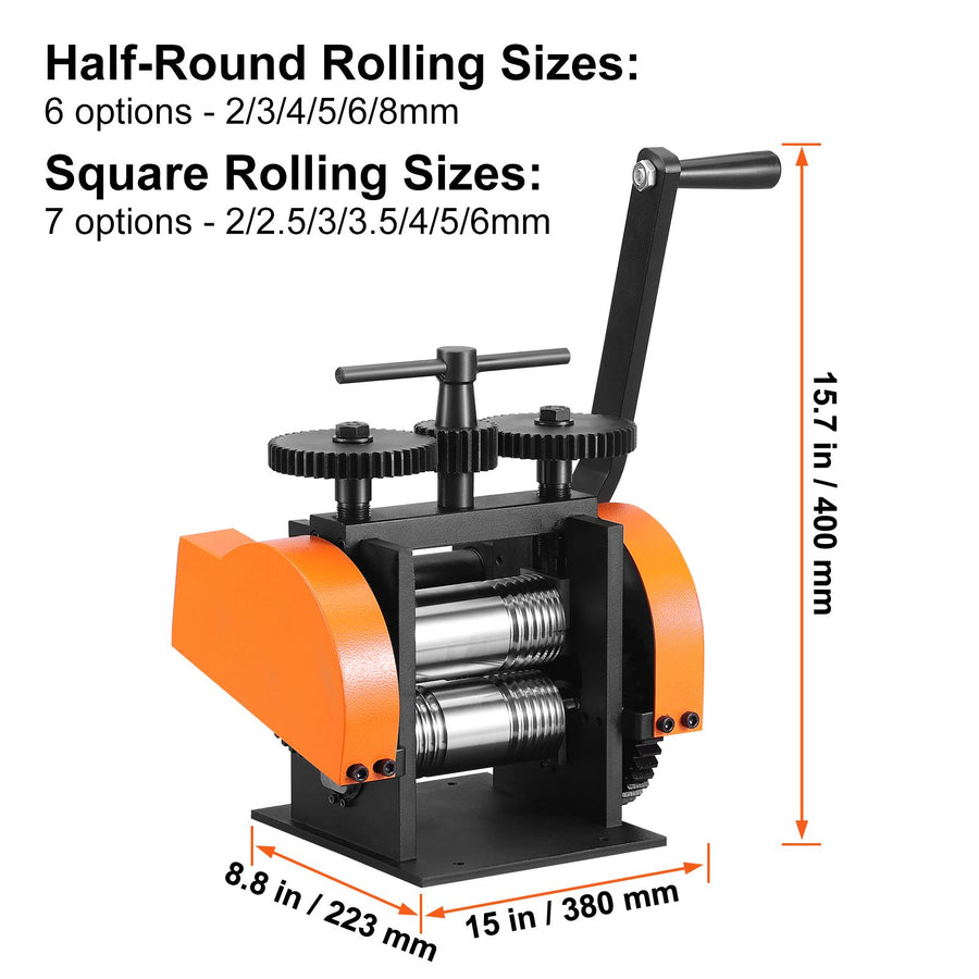 Rolling Mill, 1.77"/45 mm Jewelry Rolling Mill Machine, 1: 2.4 Gear Ratio, 3-in-1 Multi-function Rolling Mill, 0-6 mm Press Thickness for Metal Jewelry Making Sheet Square Wire Semicircle