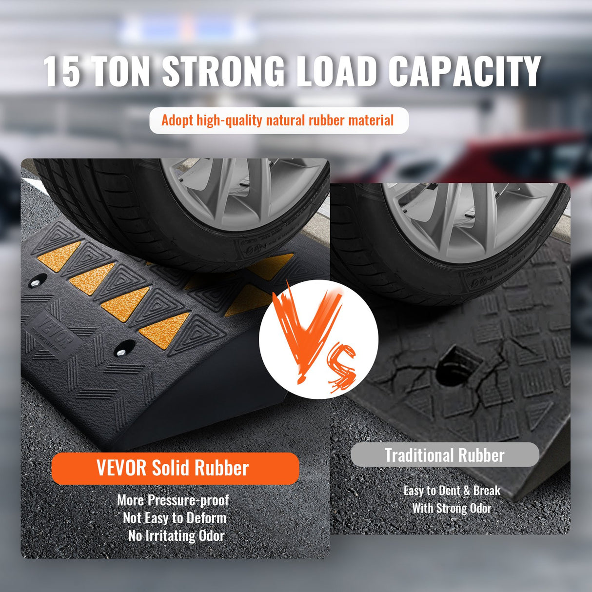 VEVOR Rubber Curb Ramp 15.2 cm Rise Height Sidewalk Curb Ramp, 37 cm Width 49.1 cm Length Driveway Ramp for Curb, 15T Heavy Duty Rubber Ramp for