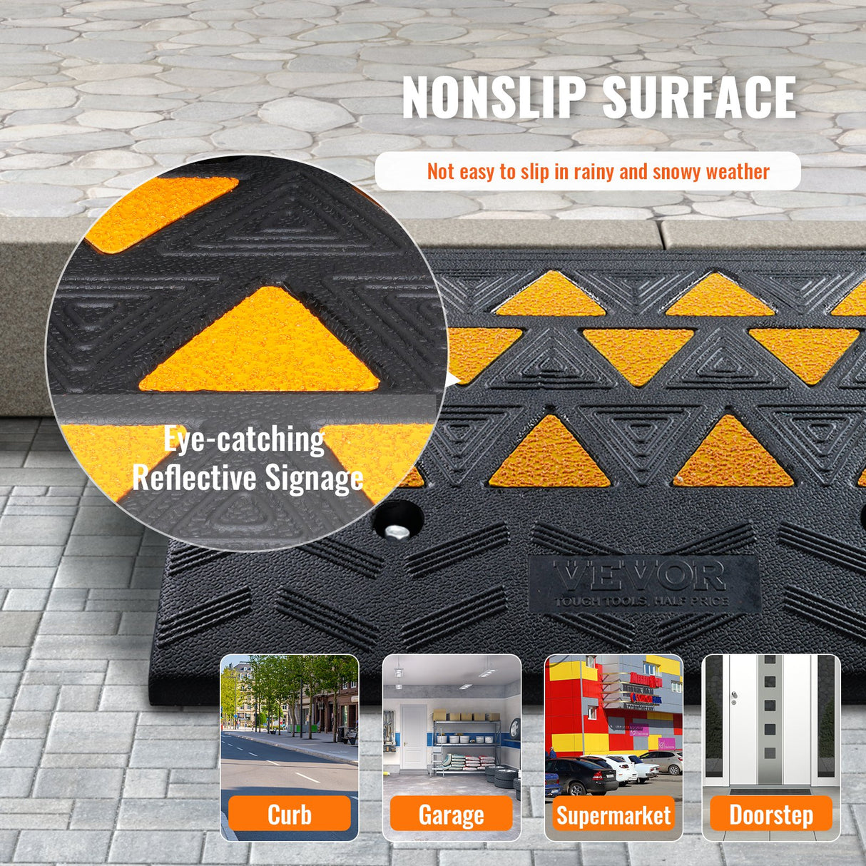 VEVOR Rubber Curb Ramp 15.2 cm Rise Height Sidewalk Curb Ramp, 37 cm Width 49.1 cm Length Driveway Ramp for Curb, 15T Heavy Duty Rubber Ramp for