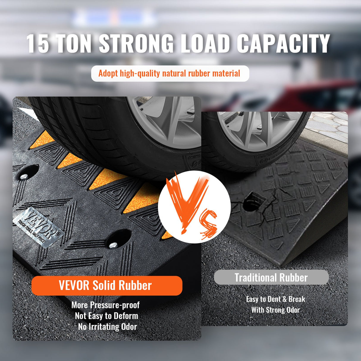 VEVOR Rubber Curb Ramp 10.8 cm Rise Height Sidewalk Curb Ramp, 30 cm Width 50 cm Length Driveway Ramp for Curb, 15T Heavy Duty Rubber Ramp for