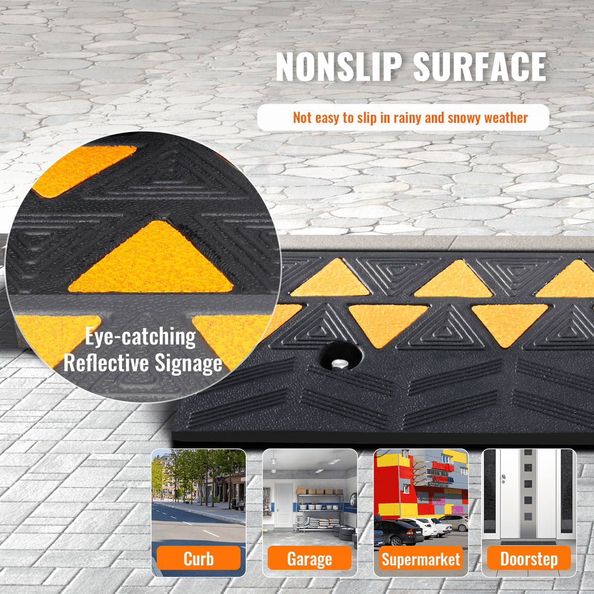 VEVOR Rubber Curb Ramp 9.4 cm Rise Height Sidewalk Curb Ramp, 25 cm Width 100 cm Length Driveway Ramp for Curb, 15T Heavy Duty Rubber Ramp for