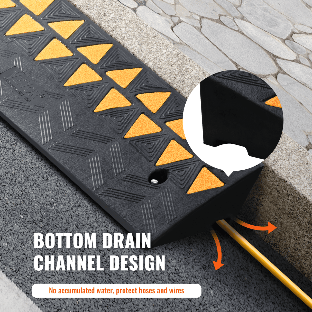 VEVOR Rubber Curb Ramp 9.4 cm Rise Height Sidewalk Curb Ramp, 25 cm Width 100 cm Length Driveway Ramp for Curb, 15T Heavy Duty Rubber Ramp for