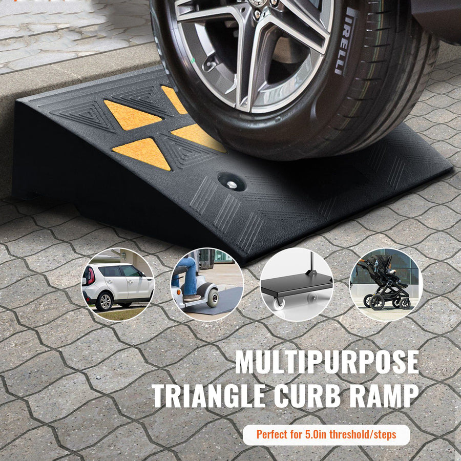 Rubber Curb Ramp 2 Pack, 12.7 cm Rise Height Heavy-Duty 15 tons Load Capacity Threshold Ramps, Driveway Ramps with Stable Grid Structure for Cars, Wheelchairs, Bikes, Motorcycles