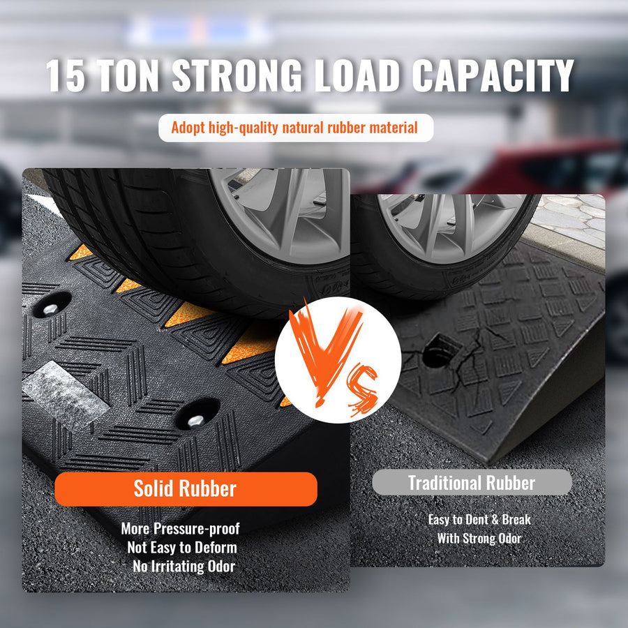 Rubber Curb Ramp 2 Pack, 12.7 cm Rise Height Heavy-Duty 15 tons Load Capacity Threshold Ramps, Driveway Ramps with Stable Grid Structure for Cars, Wheelchairs, Bikes, Motorcycles