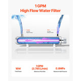 UV Water Purifier, 12W 1GPM, 220V Versatile Ultraviolet Water Purifier Filter with Stainless Steel Housing, Whole House UV Water Filter with Quartz Sleeve Fit for Shower/Drinking/Cleaning