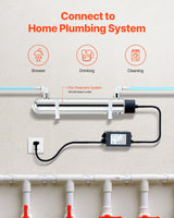 UV Water Purifier, 12W 1GPM, 220V Versatile Ultraviolet Water Purifier Filter with Stainless Steel Housing, Whole House UV Water Filter with Quartz Sleeve Fit for Shower/Drinking/Cleaning
