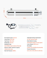 UV Water Purifier, 12W 1GPM, 220V Versatile Ultraviolet Water Purifier Filter with Stainless Steel Housing, Whole House UV Water Filter with Quartz Sleeve Fit for Shower/Drinking/Cleaning