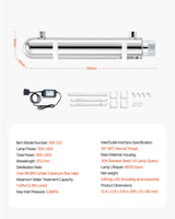 VEVOR UV Water Purifier, 12W 1GPM, 220V Versatile Ultraviolet Water Purifier Filter with Stainless Steel Housing, Whole House UV Water Filter with Quartz Sleeve Fit for Shower/Drinking/Cleaning - Close-Up Angle