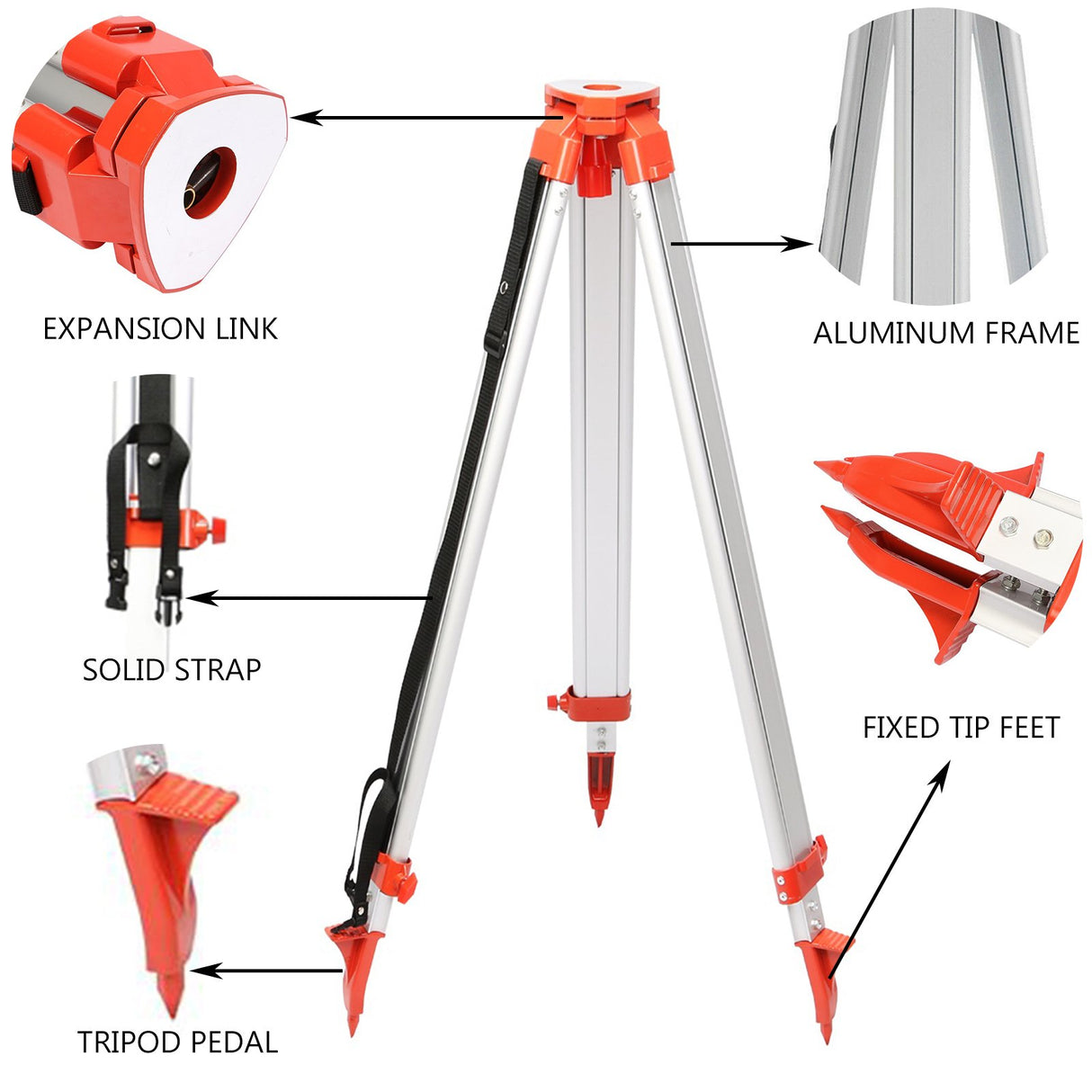 Vevor Super Combination 1.65m Aluminum Tripod + 5m Staff For Rotary Laser Leveltop