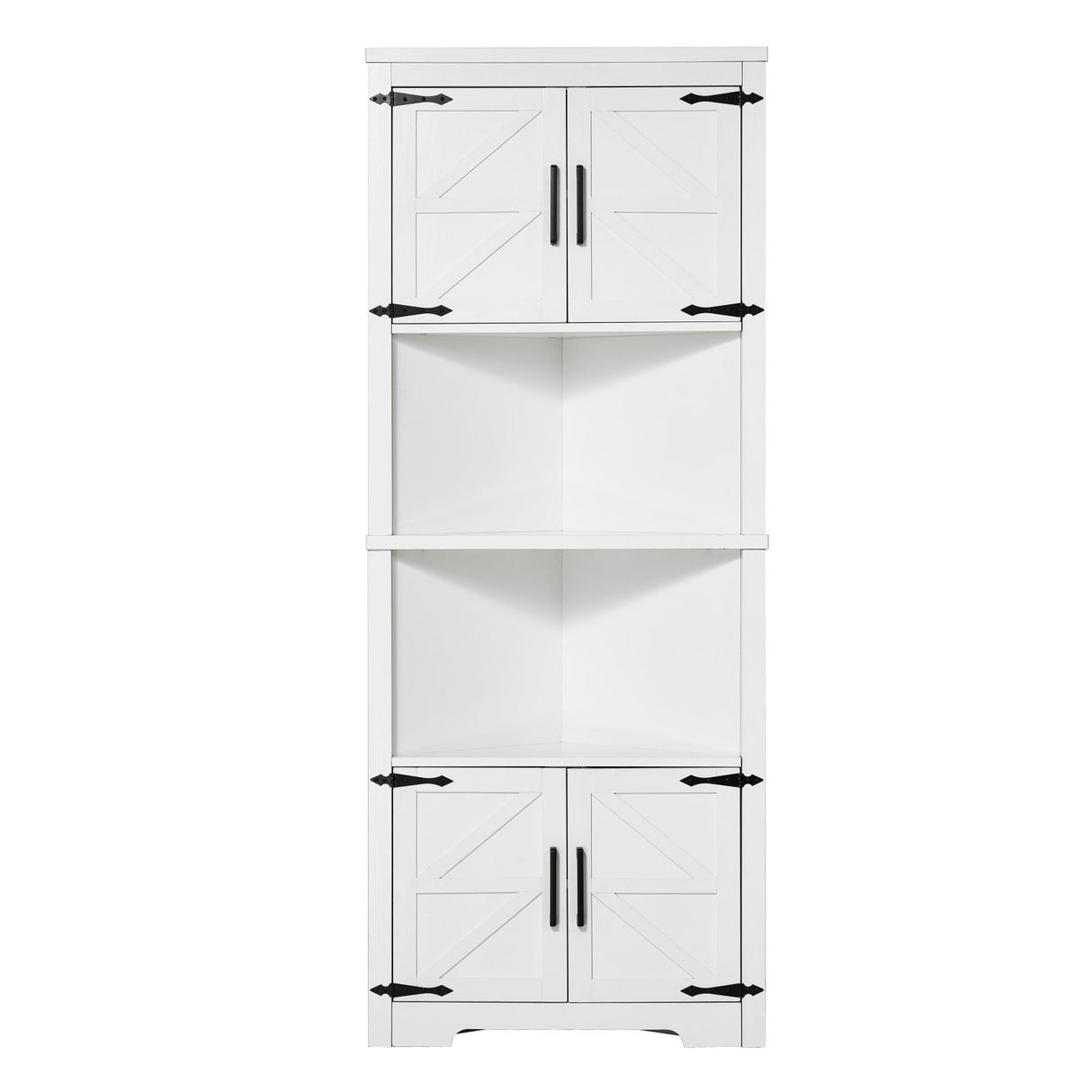 VEVOR 68" Corner Storage Cabinet with 4 Wooden Doors & Adjustable Shelves White