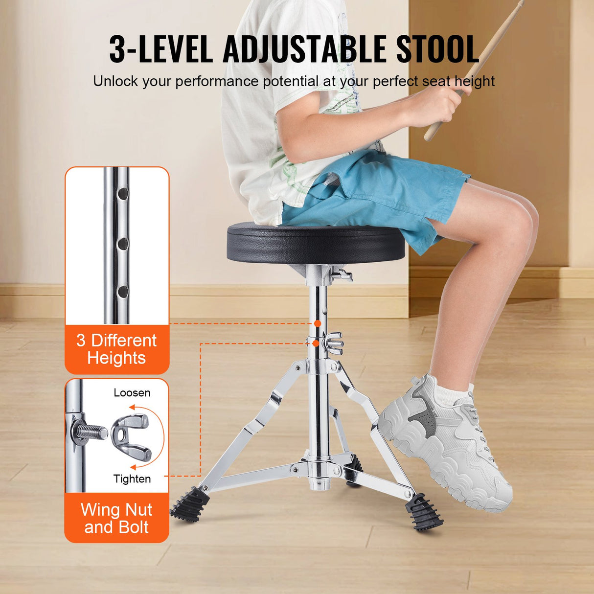 VEVOR Kids Drum Set, 3-Piece, 355.6 mm Beginner Drum Set with Adjustable Throne Cymbal Pedal Two Pairs of Drumsticks, Tom Drum Snare Drum Bass Drum, Starter Drum Kit for Child Kids, Blue