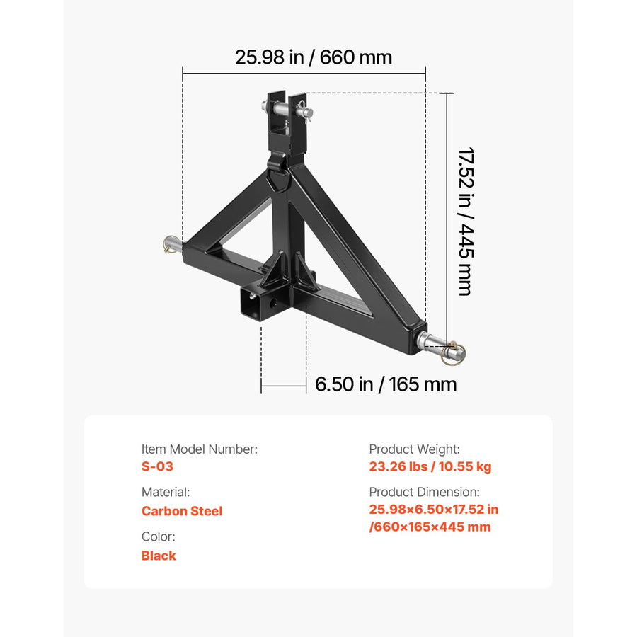 3 Point Hitch Receiver with 2 in Receiver, 3pt Quick Hitch Attachment, 3,000 lbs Capacity, Heavy Duty Tractor, image 7