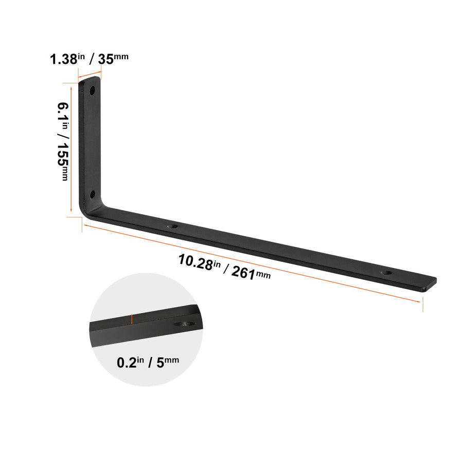 Shelf Bracket, Heavy Duty Floating Shelf Brackets 25.6 x 15.5 cm, 4 Pcs Brackets for Shelves, 5mm Thick Matte Black L Shelf Bracket,Steel Shelving Brackets with 72.6 kg Load Capacity