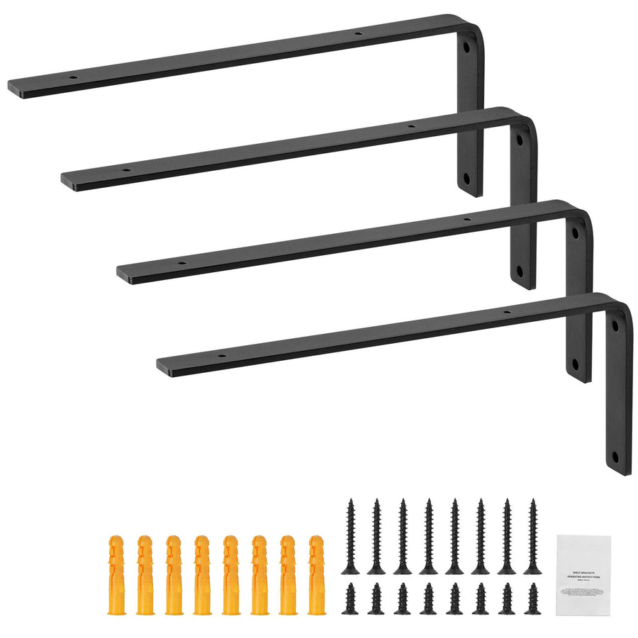 Shelf Bracket, Heavy Duty Floating Shelf Brackets 25.6 x 15.5 cm, 4 Pcs Brackets for Shelves, 5mm Thick Matte Black L Shelf Bracket,Steel Shelving Brackets with 72.6 kg Load Capacity