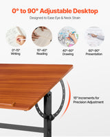 VEVOR Drafting Table Adjustable 0°–90° Tilt Wooden Drawing Desk with H-Frame - Front View