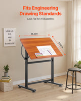 VEVOR Drafting Table Adjustable 0???0? Tilt Wooden Drawing Desk with H-Frame