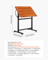 VEVOR Drafting Table Adjustable 0???0? Tilt Wooden Drawing Desk with H-Frame