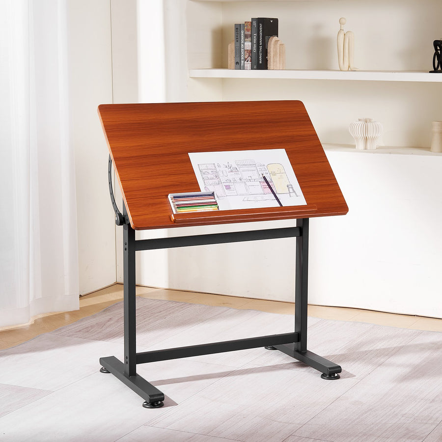 VEVOR Drafting Table Adjustable 0???0? Tilt Wooden Drawing Desk with H-Frame