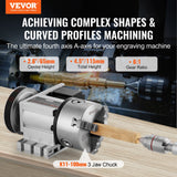 VEVOR Dividing Head, K11-100mm 3-Jaw Chuck, CNC Router Milling Machine Rotational Axis 4th Axis A Axis Indexing Head, 65 mm Center Height MT2 Tailstock 6:1 Gear Ratio, Universal for Engraving - Front View