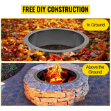 Outdoor Fire Pit Ring 106cm BBQ Table Grill Garden Wood Burning Fireplace - Side View