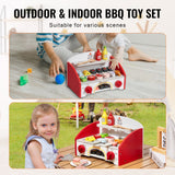 VEVOR 26 PCS Kids BBQ Grill Playset Wooden Cooking Grill Toy Set Pretend Sound - Rear View