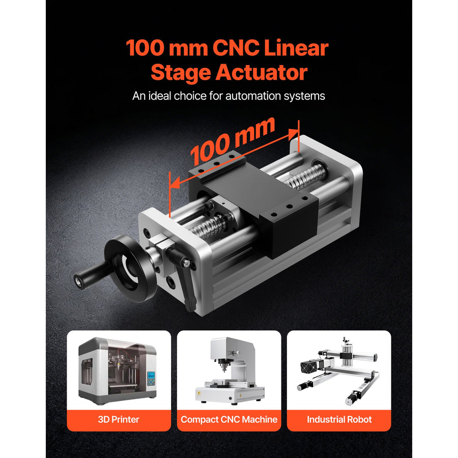Linear Stage Actuator, 100 mm Effective Stroke, Ball Screw CNC Linear Motion Guide Rail, Double Optical Axis, C7 High-Precision, Bearing Slide Block, Manual Handwheel, for CNC Router X Y Z Axis