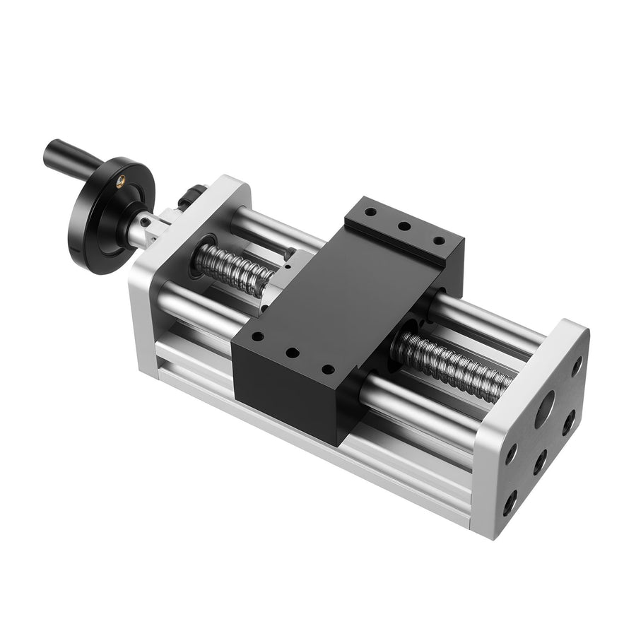 Linear Stage Actuator, 100 mm Effective Stroke, Ball Screw CNC Linear Motion Guide Rail, Double Optical Axis, C7 High-Precision, Bearing Slide Block, Manual Handwheel, for CNC Router X Y Z Axis