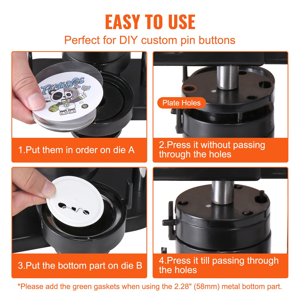 VEVOR Button Maker Machine, 1/1.25/2.28 inch(25/32/58mm) 3-in-1 Pin Maker, Installation-Free Badge Punch Press Kit, Button Making Supplies with 300pcs Button Parts, Circle Cutter, Magic Book