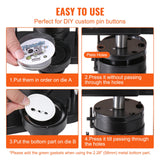 VEVOR Button Maker Machine, 1/1.25/2.28 inch(25/32/58mm) 3-in-1 Pin Maker, Installation-Free Badge Punch Press Kit, Button Making Supplies with 300pcs Button Parts, Circle Cutter, Magic Book - Top-Down View