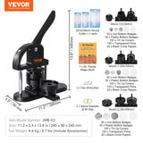 VEVOR Button Maker Machine, 1/1.25/2.28 inch(25/32/58mm) 3-in-1 Pin Maker, Installation-Free Badge Punch Press Kit, Button Making Supplies with 300pcs Button Parts, Circle Cutter, Magic Book - Close-Up Angle