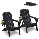 VEVOR Adirondack Chair Plastic, Set of 2 All-Weather Portable Folding Fire Pit Chair, Outdoor Adirondack Patio Chair with Cup Holder, with Relaxing Arm Rest Ergonomic, for Garden, Backyard - Black