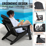 VEVOR Adirondack Chair Plastic, Set of 2 All-Weather Portable Folding Fire Pit Chair, Outdoor Adirondack Patio Chair with Cup Holder, with Relaxing Arm Rest Ergonomic, for Garden, Backyard - Black - Top-Down View