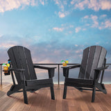 VEVOR Adirondack Chair Plastic, Set of 2 All-Weather Portable Folding Fire Pit Chair, Outdoor Adirondack Patio Chair with Cup Holder, with Relaxing Arm Rest Ergonomic, for Garden, Backyard - Black - Low Angle