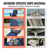 VEVOR Adirondack Chair Plastic, Set of 2 All-Weather Portable Folding Fire Pit Chair, Outdoor Adirondack Patio Chair with Cup Holder, with Relaxing Arm Rest Ergonomic, for Garden, Backyard Navy Blue - Side View