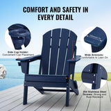 VEVOR Adirondack Chair Plastic, Set of 2 All-Weather Portable Folding Fire Pit Chair, Outdoor Adirondack Patio Chair with Cup Holder, with Relaxing Arm Rest Ergonomic, for Garden, Backyard Navy Blue - 45-Degree Angle