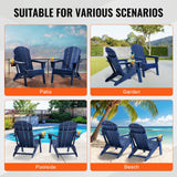 Adirondack Chair Plastic, Set of 2 All-Weather Portable Folding Fire Pit Chair, Outdoor Adirondack Patio Chair with Cup Holder, with Relaxing Arm Rest Ergonomic, for Garden, Backyard Navy Blue