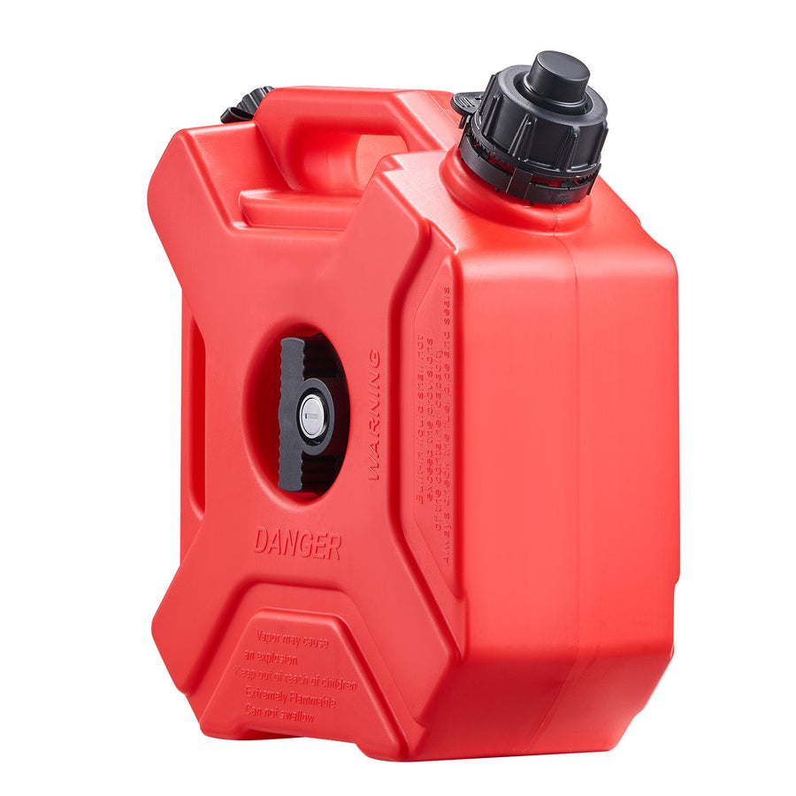 Fuel Container, 5 L, Gas Can with Spout and Lockable Bracket, 15 L/min Max Flow Rate, Secure & Leak-proof, Portable Flat Fluid Container for Most Cars Motorcycle ATV UTV, Red