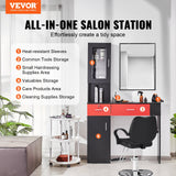 VEVOR Salon Station, Wall Mount Barber Salon Station for Hair Stylist, Beauty Spa Furniture Set, 1 Storage Cabinet, 3 Cubbies and 2 Drawers(One Lockable), Black and Red - Front View