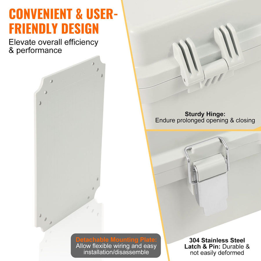 Outdoor Electrical Junction Box, 300 x 200 x 180 mm, ABS Plastic Electrical Enclosure Box with Hinged Cover Stainless Steel Latch, IP67 Dustproof Waterproof for Outdoor Electrical Projects