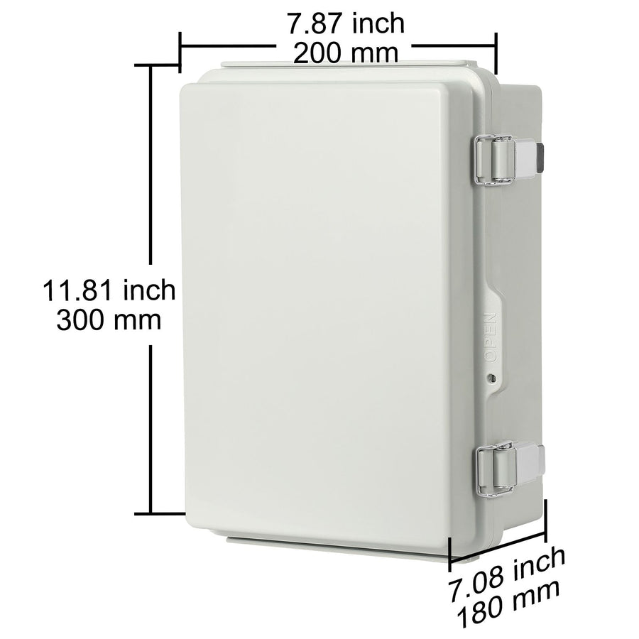 Outdoor Electrical Junction Box, 300 x 200 x 180 mm, ABS Plastic Electrical Enclosure Box with Hinged Cover Stainless Steel Latch, IP67 Dustproof Waterproof for Outdoor Electrical Projects