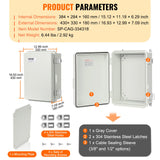 VEVOR Outdoor Electrical Junction Box, 430 x 330 x 180 mm, ABS Plastic Electrical Enclosure Box with Hinged Cover Stainless Steel Latch, IP67 Dustproof Waterproof for Outdoor Electrical Projects, 17 x 13 x 7 inch - Rear View