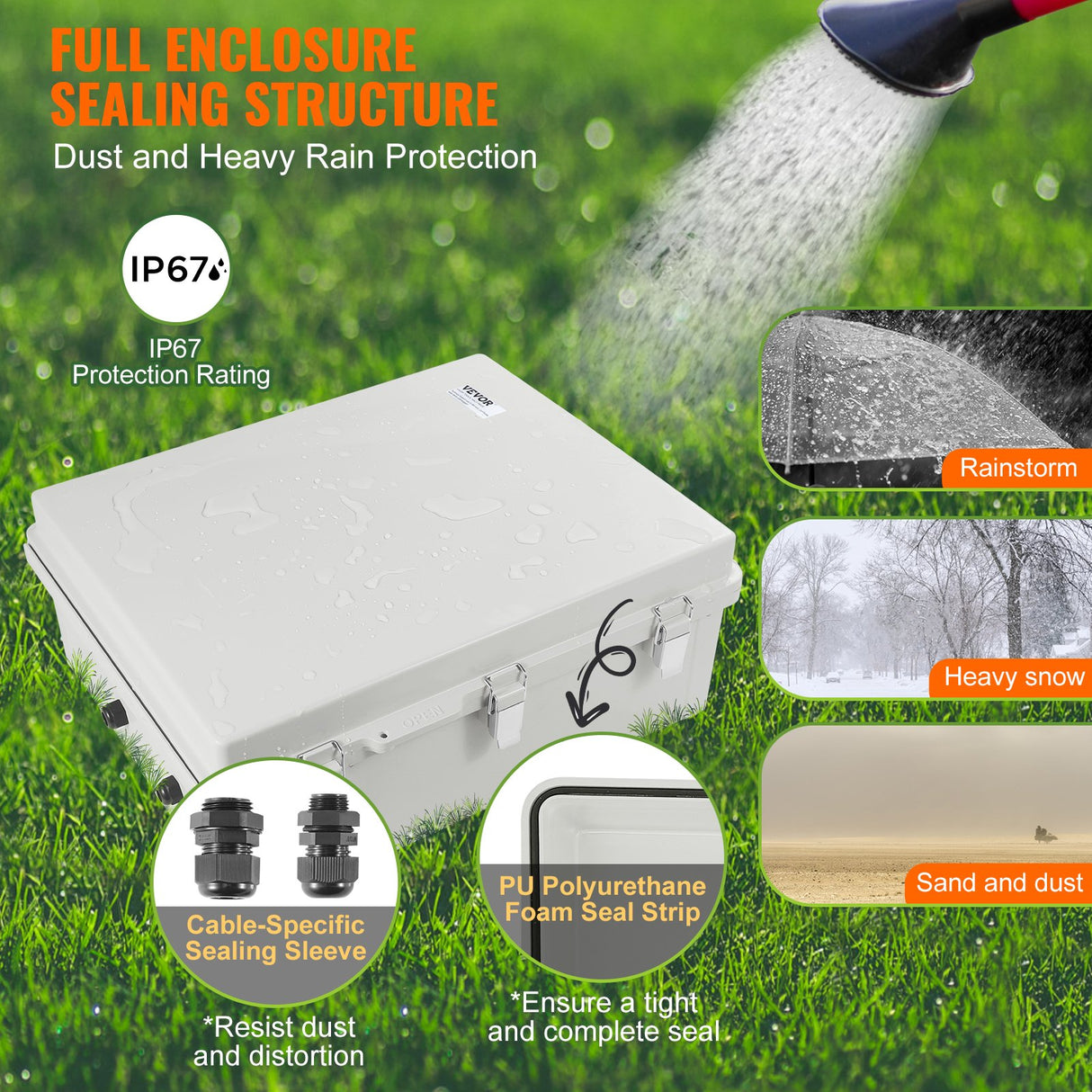VEVOR Outdoor Electrical Junction Box, 530 x 430 x 200 mm, ABS Plastic Electrical Enclosure Box with Hinged Cover Stainless Steel Latch, IP67 Dustproof Waterproof for Outdoor Electrical Projects, 21 x 17 x 8 inch