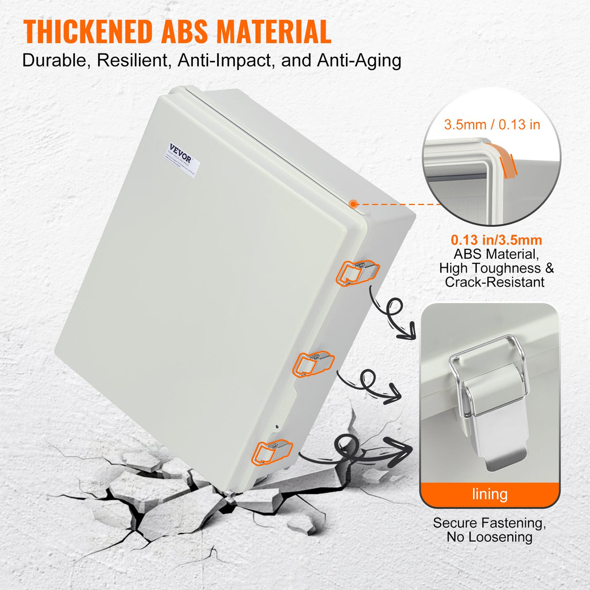 VEVOR Outdoor Electrical Junction Box, 530 x 430 x 200 mm, ABS Plastic Electrical Enclosure Box with Hinged Cover Stainless Steel Latch, IP67 Dustproof Waterproof for Outdoor Electrical Projects, 21 x 17 x 8 inch