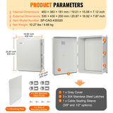 VEVOR Outdoor Electrical Junction Box, 530 x 430 x 200 mm, ABS Plastic Electrical Enclosure Box with Hinged Cover Stainless Steel Latch, IP67 Dustproof Waterproof for Outdoor Electrical Projects, 21 x 17 x 8 inch - Rear View