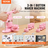 VEVOR Button Maker, 1/1.25/2.28 inch(25/32/58mm) 3-IN-1 Pin Maker, 300pcs Button Parts, Button Maker Machine with Panda Magic Book, Ergonomic Arc Handle Punch Press Kit, For Children DIY Gifts, Pink - Front View