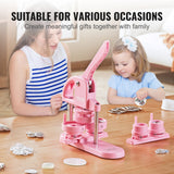 VEVOR Button Maker, 1/1.25/2.28 inch(25/32/58mm) 3-IN-1 Pin Maker, 300pcs Button Parts, Button Maker Machine with Panda Magic Book, Ergonomic Arc Handle Punch Press Kit, For Children DIY Gifts, Pink - Rear View