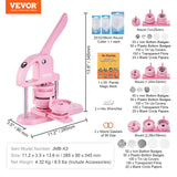 VEVOR Button Maker, 1/1.25/2.28 inch(25/32/58mm) 3-IN-1 Pin Maker, 300pcs Button Parts, Button Maker Machine with Panda Magic Book, Ergonomic Arc Handle Punch Press Kit, For Children DIY Gifts, Pink - Close-Up Angle