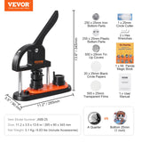 VEVOR Button Maker Machine, 0.98 inch/25mm Pin Maker, Installation-Free Badge Punch Press Kit, Children DIY Gifts Button Making Supplies with 500pcs Button Parts, Circle Cutter, Magic Book - Rear View